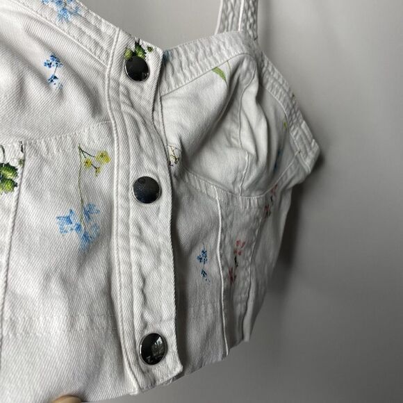 PARKER Womens Ivory Floral Denim Bustier Snap-Front Crop Top EUC Ivan Sz Large L - Picture 5 of 10